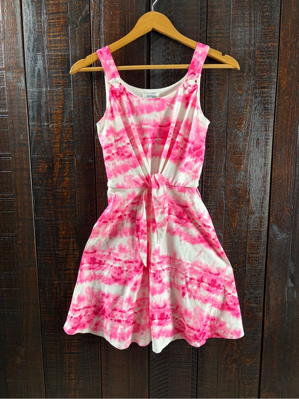 Girls' Pink Tie-Dye Tie Front Casual Dress
